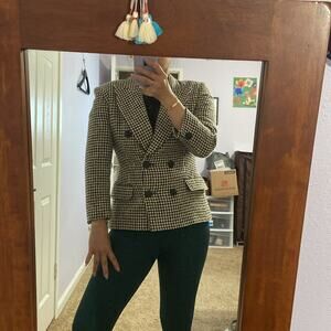 Madyva Made in Italy Women Tan/Black Wool Blend Houndstooth Blazer Size 44